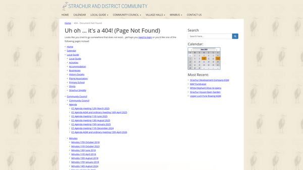 Screenshot of the Strachur Memorial Hall Committee website