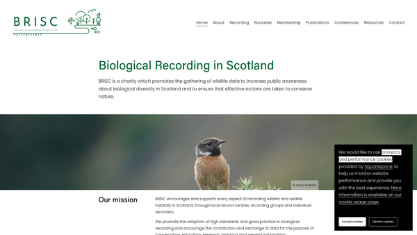 Screenshot of the Biological Recording In Scotland Brisc website