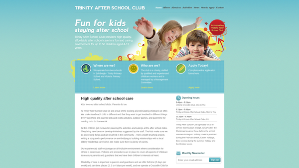 Screenshot of the Trinity After School Club website