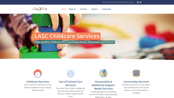Screenshot of the LASC Childcare Services Ltd website