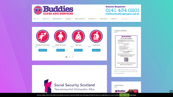 Screenshot of the Buddies Club & Services (Glasgow West) Ltd website