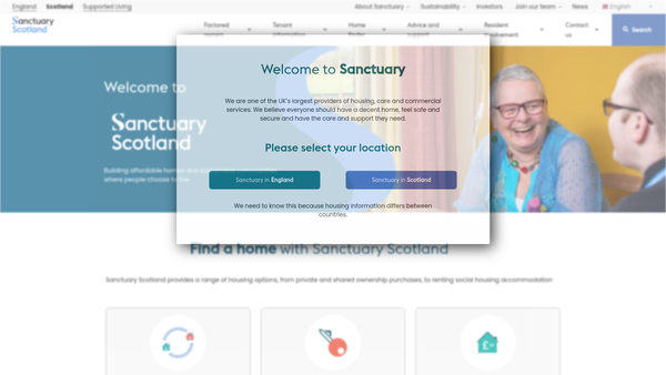 Screenshot of the Sanctuary Scotland Housing Association Limited website