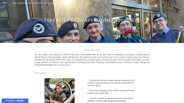 Screenshot of the Air Training Corps No 1145 Dunfermline Squadron Non - Public Sports & Welfare Funds website