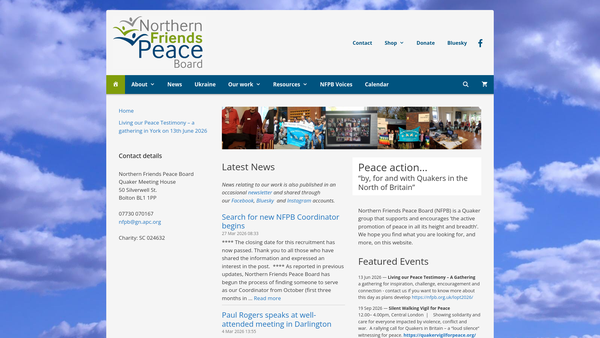 Screenshot of the Northern Friends Peace Board website