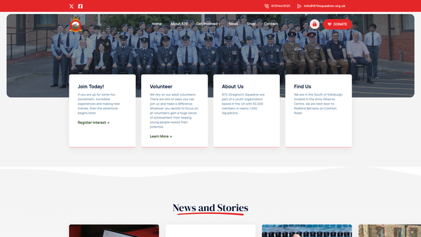 Screenshot of the Air Training Corps No 870 Dreghorn Squadron Non-Public Sports & Welfare Funds website