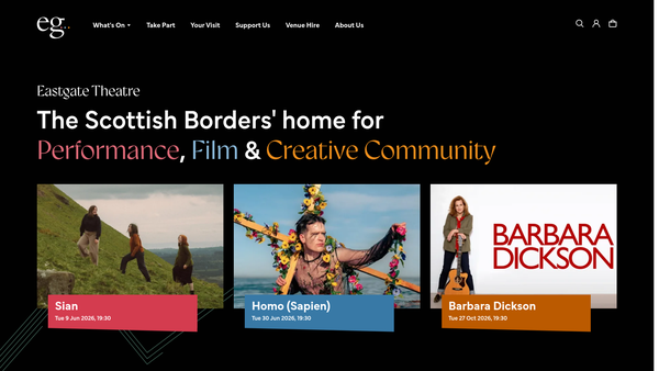 Screenshot of the Eastgate Theatre Community Arts Centre website