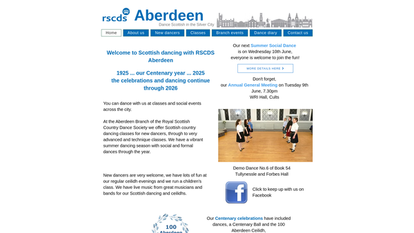 Screenshot of the Royal Scottish Country Dance Society Aberdeen Branch website