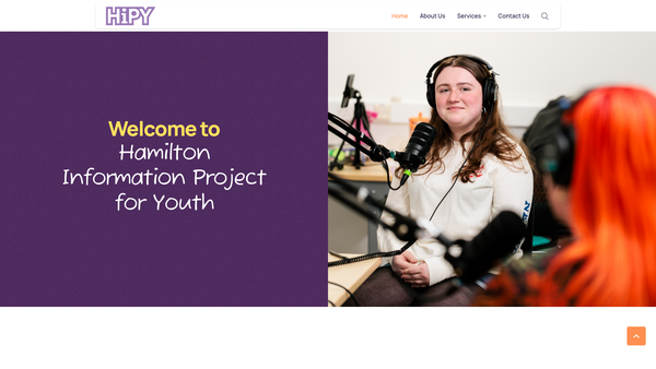 Screenshot of the Hamilton Information Project For Youth - Hipy website