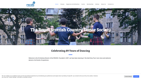 Screenshot of the Royal Scottish Country Dance Society St Andrews Branch website