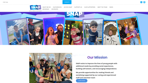 Screenshot of the SNAP Special Needs Action Project website