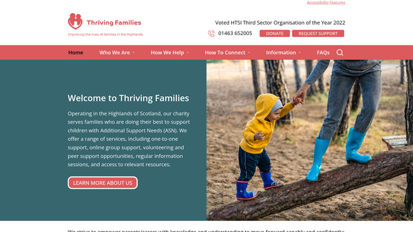 Screenshot of the Thriving Families website