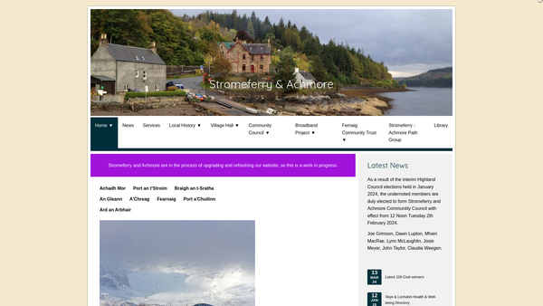 Screenshot of the Achmore Community Hall Association (Acha) website