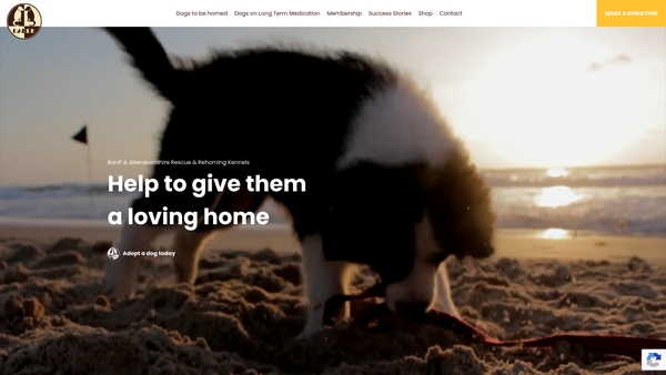 Screenshot of the Banff & Aberdeenshire Rescue & Rehoming Kennels website