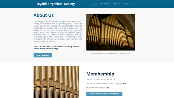 Screenshot of the Tayside Organists' Society website
