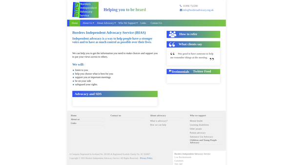 Screenshot of the Borders Independent Advocacy Service website