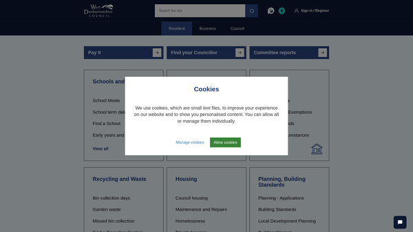 Screenshot of the West Dunbartonshire Council Charitable Trusts website