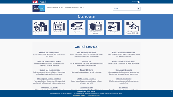 Screenshot of the South Lanarkshire Council Charitable Trusts website