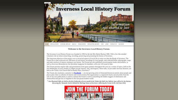 Screenshot of the Inverness Local History Forum website