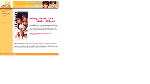 Screenshot of the Child Care International Trust website