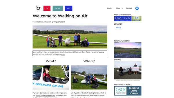 Screenshot of the Scottish Gliding Union - Walking On Air website
