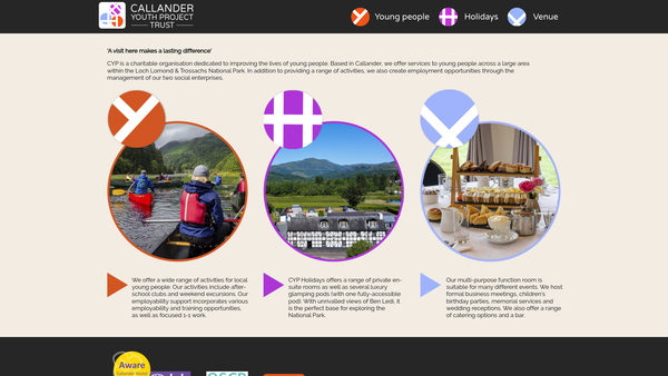 Screenshot of the Callander Youth Project Trust website