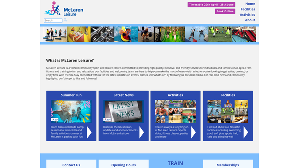 Screenshot of the Mclaren Community Leisure Centre Holdings website