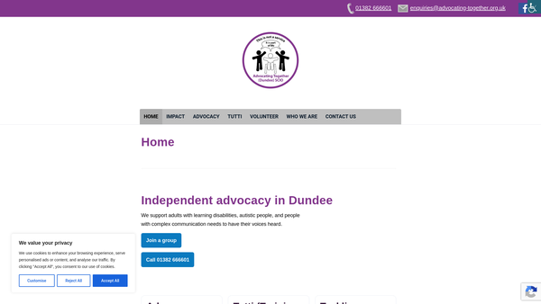 Screenshot of the Advocating Together (Dundee) SCIO website