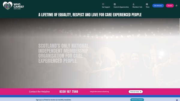 Screenshot of the Who Cares? Scotland website