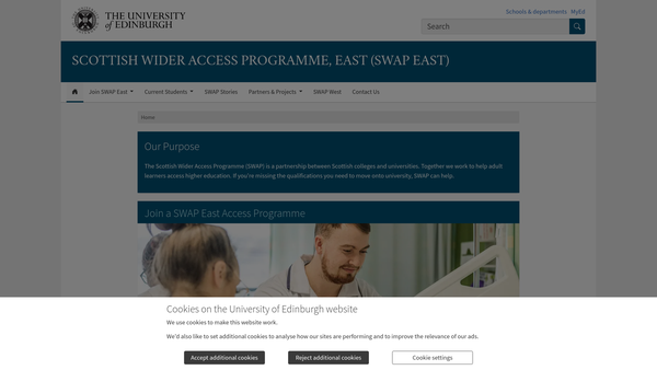 Screenshot of the Scottish Wider Access Programme - East(Swap East) website