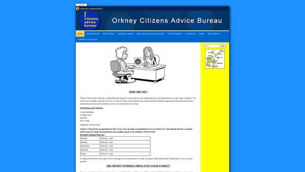 Screenshot of the Orkney Citizens Advice Bureau website
