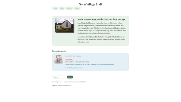 Screenshot of the Sorn Village Hall website