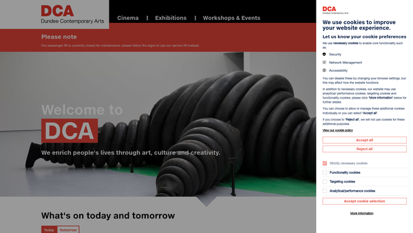 Screenshot of the Dundee Contemporary Arts Limited website