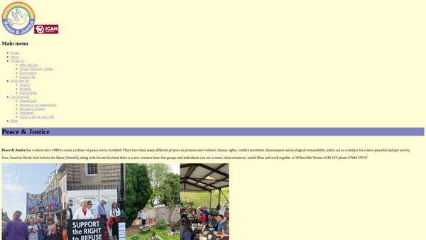 Screenshot of the Peace & Justice website