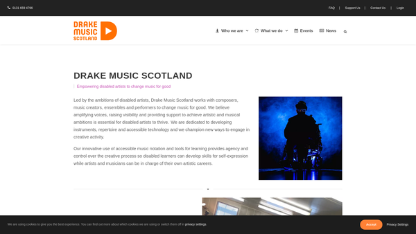 Screenshot of the Drake Music Scotland website