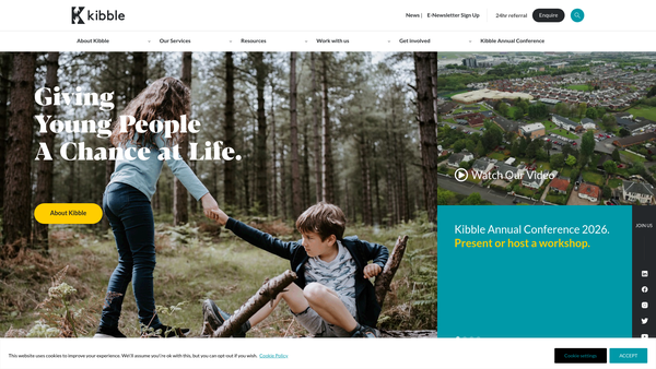 Screenshot of the Kibble Education And Care Centre website