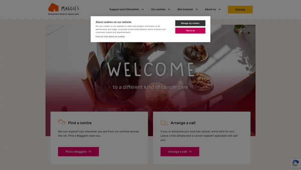 Screenshot of the Maggie Keswick Jencks Cancer Caring Centres Trust (Glasgow) website
