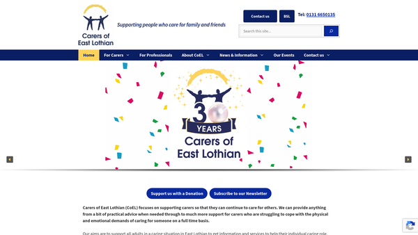 Screenshot of the Carers Of East Lothian website