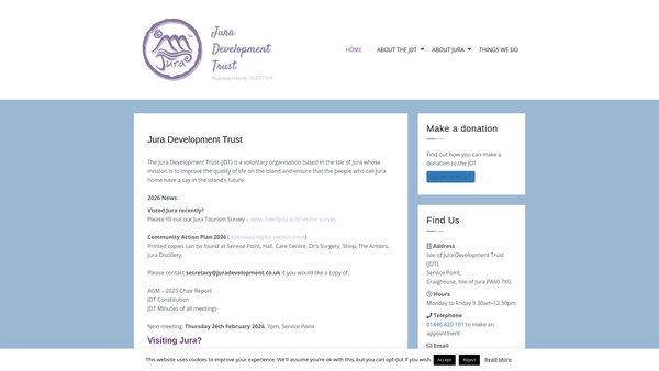 Screenshot of the Isle Of Jura Development Trust website