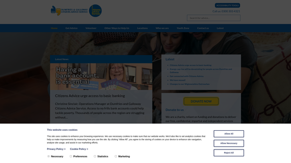 Screenshot of the Dumfries & Galloway Citizens Advice Service website