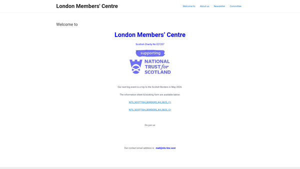 Screenshot of the The National Trust For Scotland-London Members Centre website