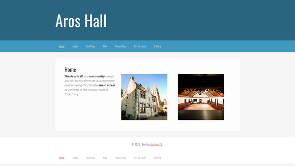 Screenshot of the Aros Hall website