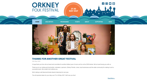 Screenshot of the Orkney Folk Festival website
