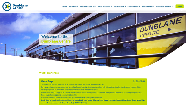 Screenshot of the Dunblane Youth and Sports Centre Trust website