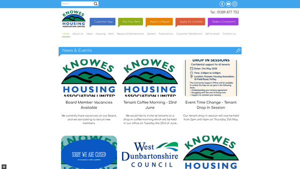 Screenshot of the Knowes Housing Association Limited website