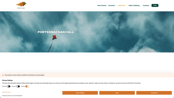 Screenshot of the Portsonachan Village Hall website