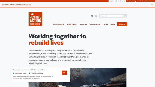 Screenshot of the Positive Action In Housing Ltd website