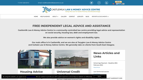 Screenshot of the Castlemilk Law & Money Advice Centre website