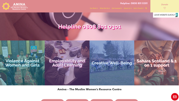 Screenshot of the Amina - the Muslim Women's Resource Centre website