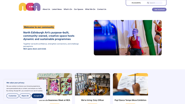 Screenshot of the North Edinburgh Arts website