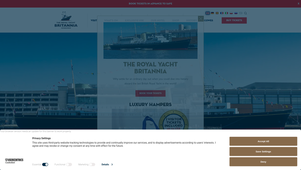 Screenshot of the Royal Yacht Britannia Trust website